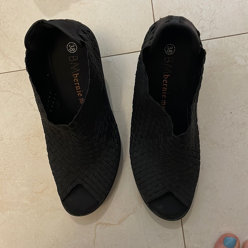Ladies size 38 black Bernie Mev shoe boots with open toe and heel